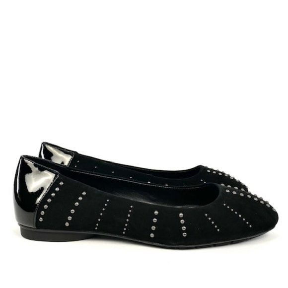 New Donald J Pliner Darren Black Studded Suede & Patent Leather Ballet Flat 8.5 - Picture 3 of 11